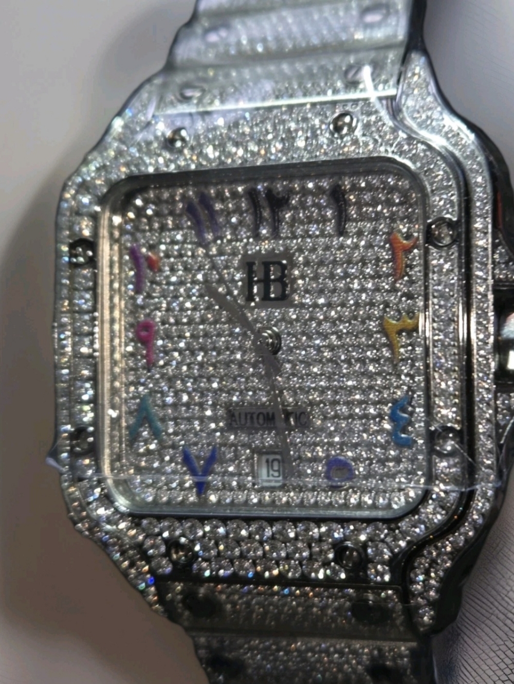 Iced Out 16ct MOISSANITE Watch Iced Automatic Movement Hip Hop Arabic Numbers - Picture 12 of 14